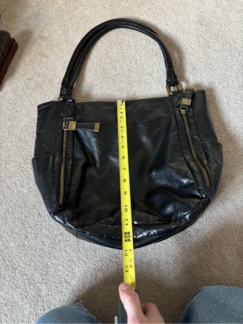 Bueno Black Faux Leather Shoulder Tote Bag Multi Pocket Zip Detail Purse - Picture 8 of 10